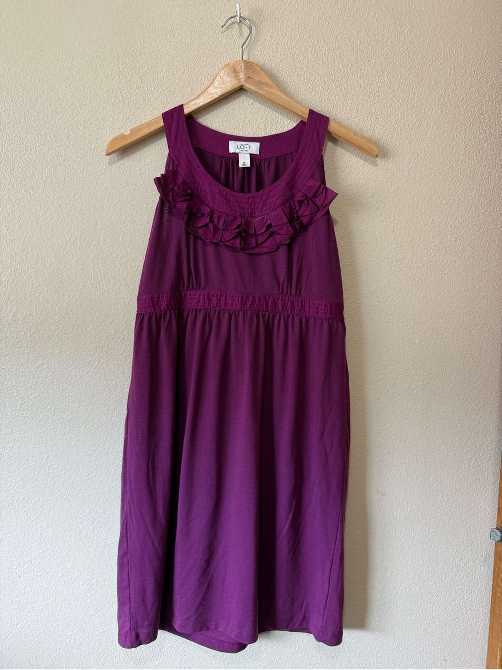 LOFT Petites Sleeveless Ruffle-Neck Dress - Magenta